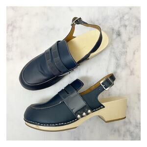 Hunter Navy Penny Loafer Slingback Clogs